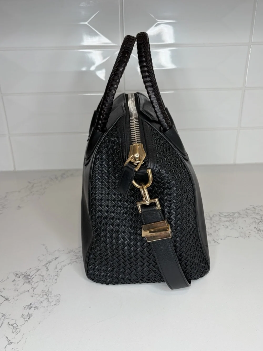 Givenchy Antigona Medium Black Leather Satchel Woven Panel